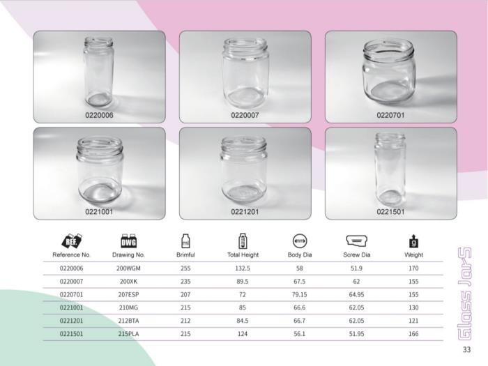 Clear Glass Food Jars 205ml - 255ml